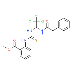 ChemSpider 2D Image | Methyl 2-[({2,2,2-trichloro-1-[(phenylacetyl)amino]ethyl}carbamothioyl)amino]benzoate | C19H18Cl3N3O3S