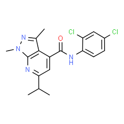 ChemSpider 2D Image | N-(2,4-Dichlorophenyl)-6-isopropyl-1,3-dimethyl-1H-pyrazolo[3,4-b]pyridine-4-carboxamide | C18H18Cl2N4O