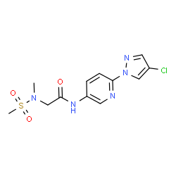 ChemSpider 2D Image | N-[6-(4-Chloro-1H-pyrazol-1-yl)-3-pyridinyl]-N~2~-methyl-N~2~-(methylsulfonyl)glycinamide | C12H14ClN5O3S