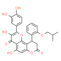 ChemSpider 2D Image | 2-(3,4-Dihydroxyphenyl)-3,5-dihydroxy-10-(2-isobutoxyphenyl)-9,10-dihydro-4H,8H-pyrano[2,3-f]chromene-4,8-dione | C28H24O9