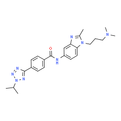ChemSpider 2D Image | N-{1-[3-(Dimethylamino)propyl]-2-methyl-1H-benzimidazol-5-yl}-4-(2-isopropyl-2H-tetrazol-5-yl)benzamide | C24H30N8O