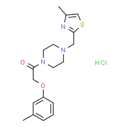 ChemSpider 2D Image | 2-(3-Methylphenoxy)-1-{4-[(4-methyl-1,3-thiazol-2-yl)methyl]-1-piperazinyl}ethanone hydrochloride (1:1) | C18H24ClN3O2S