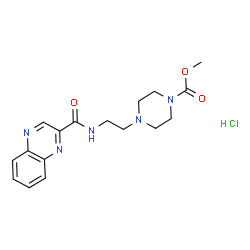 ChemSpider 2D Image | Methyl 4-{2-[(2-quinoxalinylcarbonyl)amino]ethyl}-1-piperazinecarboxylate hydrochloride (1:1) | C17H22ClN5O3