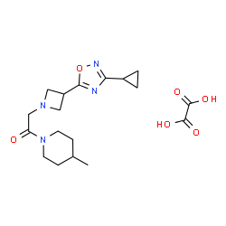ChemSpider 2D Image | 2-[3-(3-Cyclopropyl-1,2,4-oxadiazol-5-yl)-1-azetidinyl]-1-(4-methyl-1-piperidinyl)ethanone ethanedioate (1:1) | C18H26N4O6