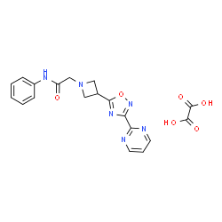 ChemSpider 2D Image | N-Phenyl-2-{3-[3-(2-pyrimidinyl)-1,2,4-oxadiazol-5-yl]-1-azetidinyl}acetamide ethanedioate (1:1) | C19H18N6O6