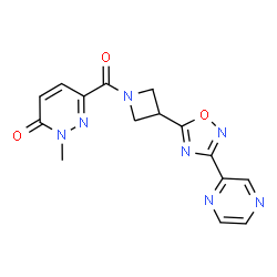 ChemSpider 2D Image | 2-Methyl-6-({3-[3-(2-pyrazinyl)-1,2,4-oxadiazol-5-yl]-1-azetidinyl}carbonyl)-3(2H)-pyridazinone | C15H13N7O3