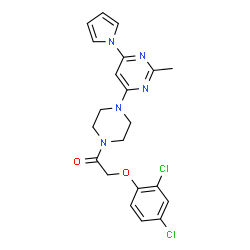 ChemSpider 2D Image | 2-(2,4-Dichlorophenoxy)-1-{4-[2-methyl-6-(1H-pyrrol-1-yl)-4-pyrimidinyl]-1-piperazinyl}ethanone | C21H21Cl2N5O2