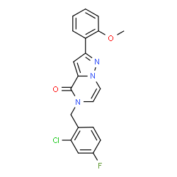ChemSpider 2D Image | 5-(2-Chloro-4-fluorobenzyl)-2-(2-methoxyphenyl)pyrazolo[1,5-a]pyrazin-4(5H)-one | C20H15ClFN3O2