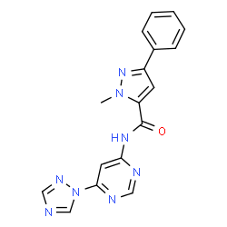 ChemSpider 2D Image | 1-Methyl-3-phenyl-N-[6-(1H-1,2,4-triazol-1-yl)-4-pyrimidinyl]-1H-pyrazole-5-carboxamide | C17H14N8O