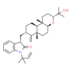 ChemSpider 2D Image | (3S)-3-{[(3R,4aS,6aS,8S,10aR,10bS)-3-(2-Hydroxy-2-propanyl)-6a,10b-dimethyl-7-methylenedodecahydro-1H-benzo[f]chromen-8-yl]methyl}-1-(2-methyl-3-buten-2-yl)-1,3-dihydro-2H-indol-2-one | C33H47NO3