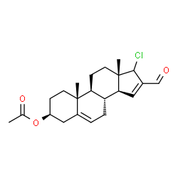 ChemSpider 2D Image | (3beta)-17-Chloro-16-formylandrosta-5,15-dien-3-yl acetate | C22H29ClO3