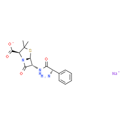 ChemSpider 2D Image | Sodium (2S,6R)-6-{[amino(phenyl)acetyl]amino}-3,3-dimethyl-7-oxo-4-thia-1-azabicyclo[3.2.0]heptane-2-carboxylate | C16H18N3NaO4S
