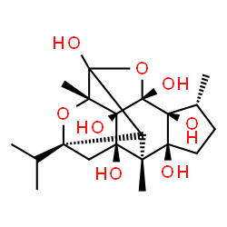 ChemSpider 2D Image | (4S,7R,8S,9R,10S,11R,15S)-13-Isopropyl-3,7,15-trimethyl-14,16-dioxahexacyclo[7.6.1.0~2,13~.0~3,11~.0~4,8~.0~10,15~]hexadecane-1,4,8,9,10,11-hexol | C20H30O8