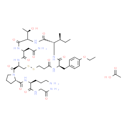 ChemSpider 2D Image | 1-({(4R,7S,13S,16R)-7-(2-Amino-2-oxoethyl)-13-[(2S)-2-butanyl]-16-(4-ethoxybenzyl)-10-[(1R)-1-hydroxyethyl]-6,9,12,15,18-pentaoxo-1,2-dithia-5,8,11,14,17-pentaazacycloicosan-4-yl}carbonyl)-L-prolyl-L-
ornithylglycinamide acetate (1:1) | C45H71N11O14S2