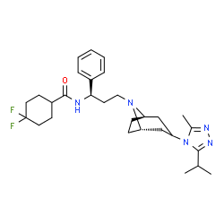 ChemSpider 2D Image | 4,4-Difluoro-N-{(1R)-3-[(1R,5S)-3-(3-isopropyl-5-methyl-4H-1,2,4-triazol-4-yl)-8-azabicyclo[3.2.1]oct-8-yl]-1-phenylpropyl}cyclohexanecarboxamide | C29H41F2N5O