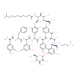 ChemSpider 2D Image | (1S,2R,19R,22R,34S,37R,40R)-5,32-Dichloro-52-{[3-(dimethylamino)propyl]carbamoyl}-2,26,31,44,49-pentahydroxy-47-(alpha-D-mannopyranosyloxy)-22-(methylamino)-21,35,38,54,56,59-hexaoxo-7,13,28-trioxa-20
,36,39,53,55,58-hexaazaundecacyclo[38.14.2.2~3,6~.2~14,17~.2~19,34~.1~8,12~.1~23,27~.1~29,33~.1~41,45~.0~10,37~.0~46,51~]hexahexaconta-3,5,8(64),9,11,14,16,23(61),24,26,29(60),30,32,41(57),42,44,46,48
,50,62,65-henicosaen-64-yl 2-deoxy-2-[(10-me | C88H100Cl2N10O28