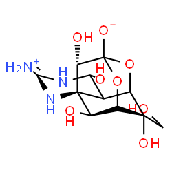 ChemSpider 2D Image | (1S,11S,12S,13S,14S)-3-Ammonio-5,12,13,14-tetrahydroxy-14-(hydroxymethyl)-8,10-dioxa-2,4-diazatetracyclo[7.3.1.1~7,11~.0~1,6~]tetradec-2-en-9-olate | C11H17N3O8
