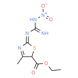ChemSpider 2D Image | Ethyl (2Z)-4-methyl-2-[(N-nitrocarbamimidoyl)imino]-2,5-dihydro-1,3-thiazole-5-carboxylate | C8H11N5O4S