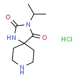 ChemSpider 2D Image | 3-Isopropyl-1,3,8-triazaspiro[4.5]decane-2,4-dione hydrochloride (1:1) | C10H18ClN3O2