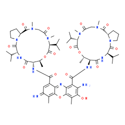 ChemSpider 2D Image | 8-Amino-N,N'-bis[(6S,9S,10S,13R,18aS)-6,13-diisopropyl-2,5,9-trimethyl-1,4,7,11,14-pentaoxohexadecahydro-1H-pyrrolo[2,1-i][1,4,7,10,13]oxatetraazacyclohexadecin-10-yl]-7-hydroxy-3-imino-4,6-dimethyl-3
H-phenoxazine-1,9-dicarboxamide | C62H87N13O16