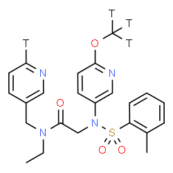 ChemSpider 2D Image | N-Ethyl-N~2~-{6-[(~3~H_3_)methyloxy]-3-pyridinyl}-N~2~-[(2-methylphenyl)sulfonyl]-N-[(6-~3~H)-3-pyridinylmethyl]glycinamide | C23H22T4N4O4S