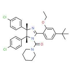 ChemSpider 2D Image | {(4S,5R)-4,5-Bis(4-chlorophenyl)-2-[2-ethoxy-4-(2-methyl-2-propanyl)phenyl]-4,5-dimethyl-4,5-dihydro-1H-imidazol-1-yl}(1-piperidinyl)methanone | C35H41Cl2N3O2