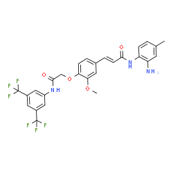 ChemSpider 2D Image | (2E)-N-(2-Amino-4-methylphenyl)-3-[4-(2-{[3,5-bis(trifluoromethyl)phenyl]amino}-2-oxoethoxy)-3-methoxyphenyl]acrylamide | C27H23F6N3O4