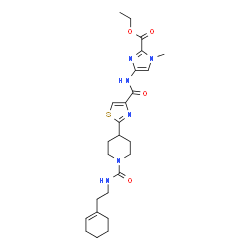 ChemSpider 2D Image | Ethyl 4-({[2-(1-{[2-(1-cyclohexen-1-yl)ethyl]carbamoyl}-4-piperidinyl)-1,3-thiazol-4-yl]carbonyl}amino)-1-methyl-1H-imidazole-2-carboxylate | C25H34N6O4S