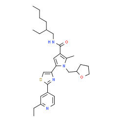 ChemSpider 2D Image | N-(2-Ethylhexyl)-5-[2-(2-ethyl-4-pyridinyl)-1,3-thiazol-4-yl]-2-methyl-1-(tetrahydro-2-furanylmethyl)-1H-pyrrole-3-carboxamide | C29H40N4O2S