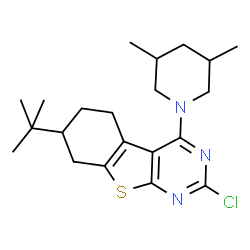 ChemSpider 2D Image | 2-Chloro-4-(3,5-dimethyl-1-piperidinyl)-7-(2-methyl-2-propanyl)-5,6,7,8-tetrahydro[1]benzothieno[2,3-d]pyrimidine | C21H30ClN3S
