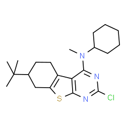 ChemSpider 2D Image | 2-Chloro-N-cyclohexyl-N-methyl-7-(2-methyl-2-propanyl)-5,6,7,8-tetrahydro[1]benzothieno[2,3-d]pyrimidin-4-amine | C21H30ClN3S