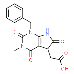 ChemSpider 2D Image | 2-{1-benzyl-3-methyl-2,4,6-trioxo-1H,2H,3H,4H,5H,6H,7H-pyrrolo[2,3-d]pyrimidin-5-yl}acetic acid | C16H15N3O5