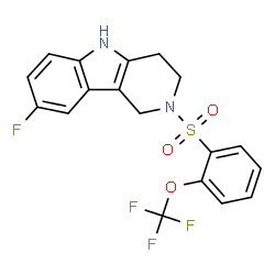 ChemSpider 2D Image | 8-Fluoro-2-{[2-(trifluoromethoxy)phenyl]sulfonyl}-2,3,4,5-tetrahydro-1H-pyrido[4,3-b]indole | C18H14F4N2O3S