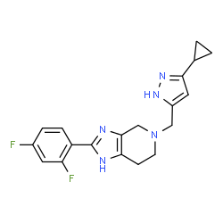 ChemSpider 2D Image | 5-[(3-Cyclopropyl-1H-pyrazol-5-yl)methyl]-2-(2,4-difluorophenyl)-4,5,6,7-tetrahydro-1H-imidazo[4,5-c]pyridine | C19H19F2N5