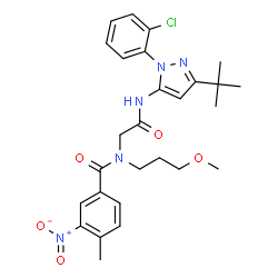 ChemSpider 2D Image | N-(2-{[1-(2-Chlorophenyl)-3-(2-methyl-2-propanyl)-1H-pyrazol-5-yl]amino}-2-oxoethyl)-N-(3-methoxypropyl)-4-methyl-3-nitrobenzamide | C27H32ClN5O5