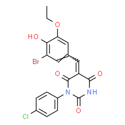 ChemSpider 2D Image | (5Z)-5-(3-Bromo-5-ethoxy-4-hydroxybenzylidene)-1-(4-chlorophenyl)-2,4,6(1H,3H,5H)-pyrimidinetrione | C19H14BrClN2O5