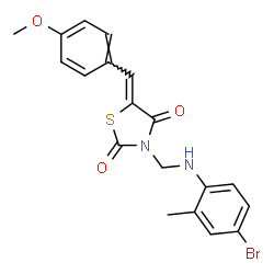 ChemSpider 2D Image | (5Z)-3-{[(4-Bromo-2-methylphenyl)amino]methyl}-5-(4-methoxybenzylidene)-1,3-thiazolidine-2,4-dione | C19H17BrN2O3S