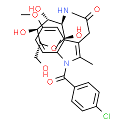ChemSpider 2D Image | 2-({[1-(4-Chlorobenzoyl)-5-methoxy-2-methyl-1H-indol-3-yl]acetyl}amino)-2-deoxy-alpha-D-glucopyranose | C25H27ClN2O8