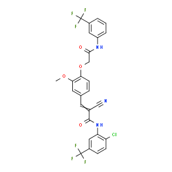 ChemSpider 2D Image | N-[2-chloro-5-(trifluoromethyl)phenyl]-2-cyano-3-[3-methoxy-4-[2-oxo-2-[3-(trifluoromethyl)anilino]ethoxy]phenyl]-2-propenamide | C27H18ClF6N3O4