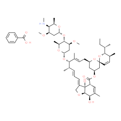 ChemSpider 2D Image | (1'R,2S,4'S,5S,6R,8'R,10'E,12'S,13'S,14'E,16'E,20'R,21'R,24'S)-6-[(2S)-2-Butanyl]-21',24'-dihydroxy-5,11',13',22'-tetramethyl-2'-oxo-5,6-dihydrospiro[pyran-2,6'-[3,7,19]trioxatetracyclo[15.6.1.1~4,8~.
0~20,24~]pentacosa[10,14,16,22]tetraen]-12'-yl 2,6-dideoxy-3-O-methyl-4-O-[2,4,6-trideoxy-3-O-methyl-4-(methylamino)-alpha-D-lyxo-hexopyranosyl]-alpha-L-arabino-hexopyranoside benzoate (1:1) | C56H81NO15