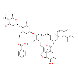 ChemSpider 2D Image | (1'R,2S,4'S,5S,8'R,10'E,12'S,13'S,14'E,16'E,20'R,21'R,24'S)-6-[(2S)-2-Butanyl]-21',24'-dihydroxy-5,11',13',22'-tetramethyl-2'-oxo-5,6-dihydrospiro[pyran-2,6'-[3,7,19]trioxatetracyclo[15.6.1.1~4,8~.0~2
0,24~]pentacosa[10,14,16,22]tetraen]-12'-yl 2,6-dideoxy-3-O-methyl-4-O-[2,4,6-trideoxy-3-O-methyl-4-(methylamino)-alpha-L-lyxo-hexopyranosyl]-alpha-L-arabino-hexopyranoside benzoate (1:1) | C56H81NO15
