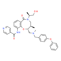 ChemSpider 2D Image | N-[(2R,3R)-5-[(2S)-1-Hydroxy-2-propanyl]-3-methyl-2-{[methyl(4-phenoxybenzyl)amino]methyl}-6-oxo-3,4,5,6-tetrahydro-2H-1,5-benzoxazocin-10-yl]isonicotinamide | C35H38N4O5