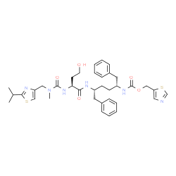ChemSpider 2D Image | 1,3-Thiazol-5-ylmethyl {(2R,5R)-5-[(N-{[(2-isopropyl-1,3-thiazol-4-yl)methyl](methyl)carbamoyl}-L-homoseryl)amino]-1,6-diphenyl-2-hexanyl}carbamate | C36H46N6O5S2