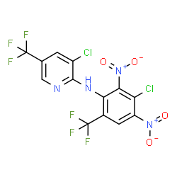 ChemSpider 2D Image | 3-Chloro-N-[5-chloro-4-nitro-2-(trifluoromethyl)phenyl]-5-(trifluoromethyl)pyridin-2-amine | C13H4Cl2F6N4O4
