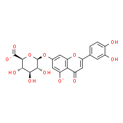 ChemSpider 2D Image | 2-(3,4-Dihydroxyphenyl)-7-(beta-D-glucopyranuronosyloxy)-4-oxo-4H-chromen-5-olate | C21H16O12