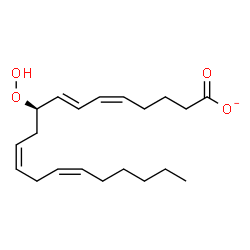 ChemSpider 2D Image | (5Z,7E,9R,11Z,14Z)-9-Hydroperoxy-5,7,11,14-icosatetraenoate | C20H31O4