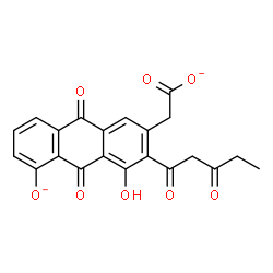 ChemSpider 2D Image | [4-Hydroxy-5-oxido-9,10-dioxo-3-(3-oxopentanoyl)-9,10-dihydro-2-anthracenyl]acetate | C21H14O8