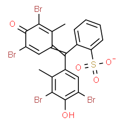 ChemSpider 2D Image | 2-[(3,5-Dibromo-4-hydroxy-2-methylphenyl)(3,5-dibromo-2-methyl-4-oxo-2,5-cyclohexadien-1-ylidene)methyl]benzenesulfonate | C21H13Br4O5S