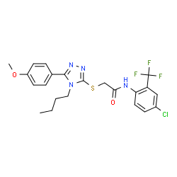 ChemSpider 2D Image | 2-{[4-Butyl-5-(4-methoxyphenyl)-4H-1,2,4-triazol-3-yl]sulfanyl}-N-[4-chloro-2-(trifluoromethyl)phenyl]acetamide | C22H22ClF3N4O2S