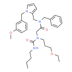 ChemSpider 2D Image | N-Benzyl-N~2~-(butylcarbamoyl)-N~2~-(3-ethoxypropyl)-N-{[1-(3-methoxybenzyl)-1H-pyrrol-2-yl]methyl}glycinamide | C32H44N4O4